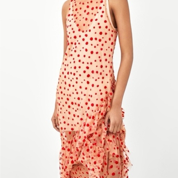 Zara Asymmetrical sheer net dress with velvet Red Polka Dots size small 4/6 - Picture 7 of 7